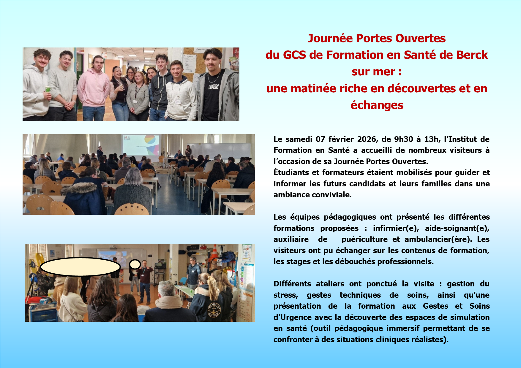 1 Article Journee Portes Ouvertes du GCS de Formation en Sante de Berck sur mer